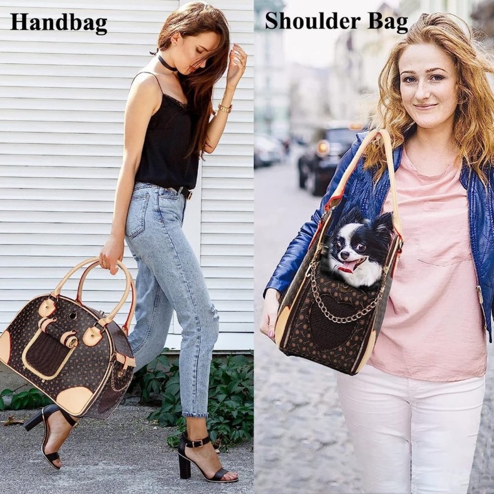 Beige & Brown Stylish Pet Carrier Tote - Picture 8 of 12